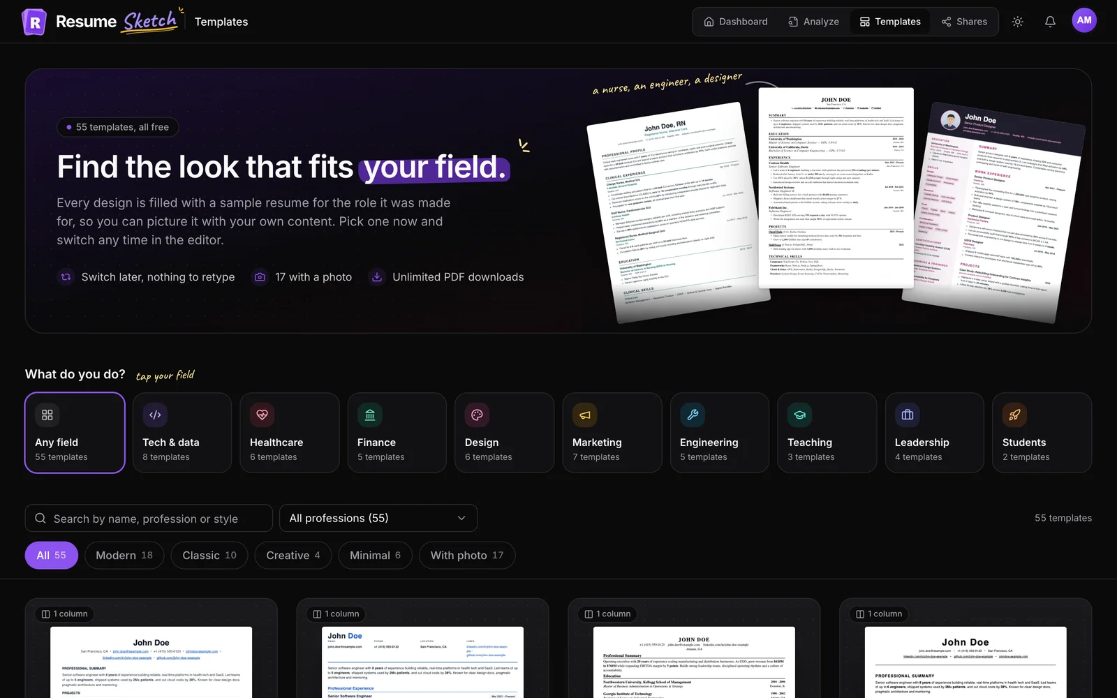 The resume templates gallery