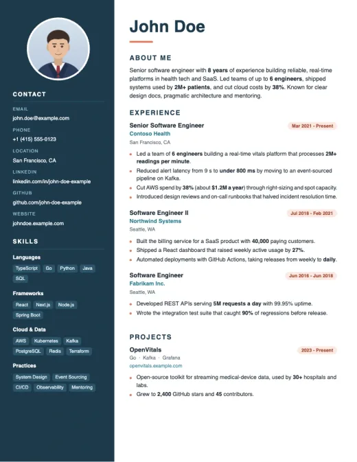 Portrait Sidebar resume template